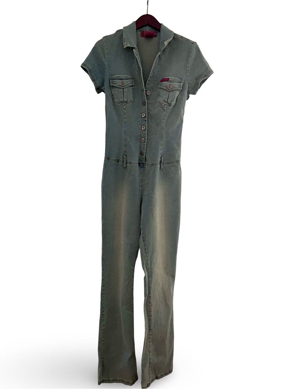 Vintage Hot Kiss Light Blue Distresses Denim Jumpsuit MT